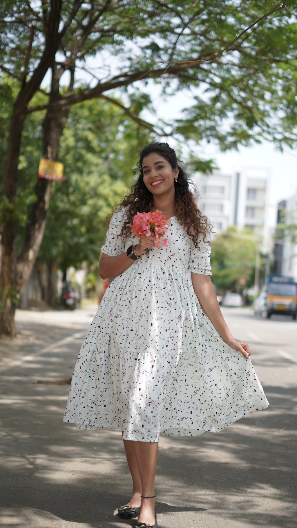 White Cotton Music Gown with Lining