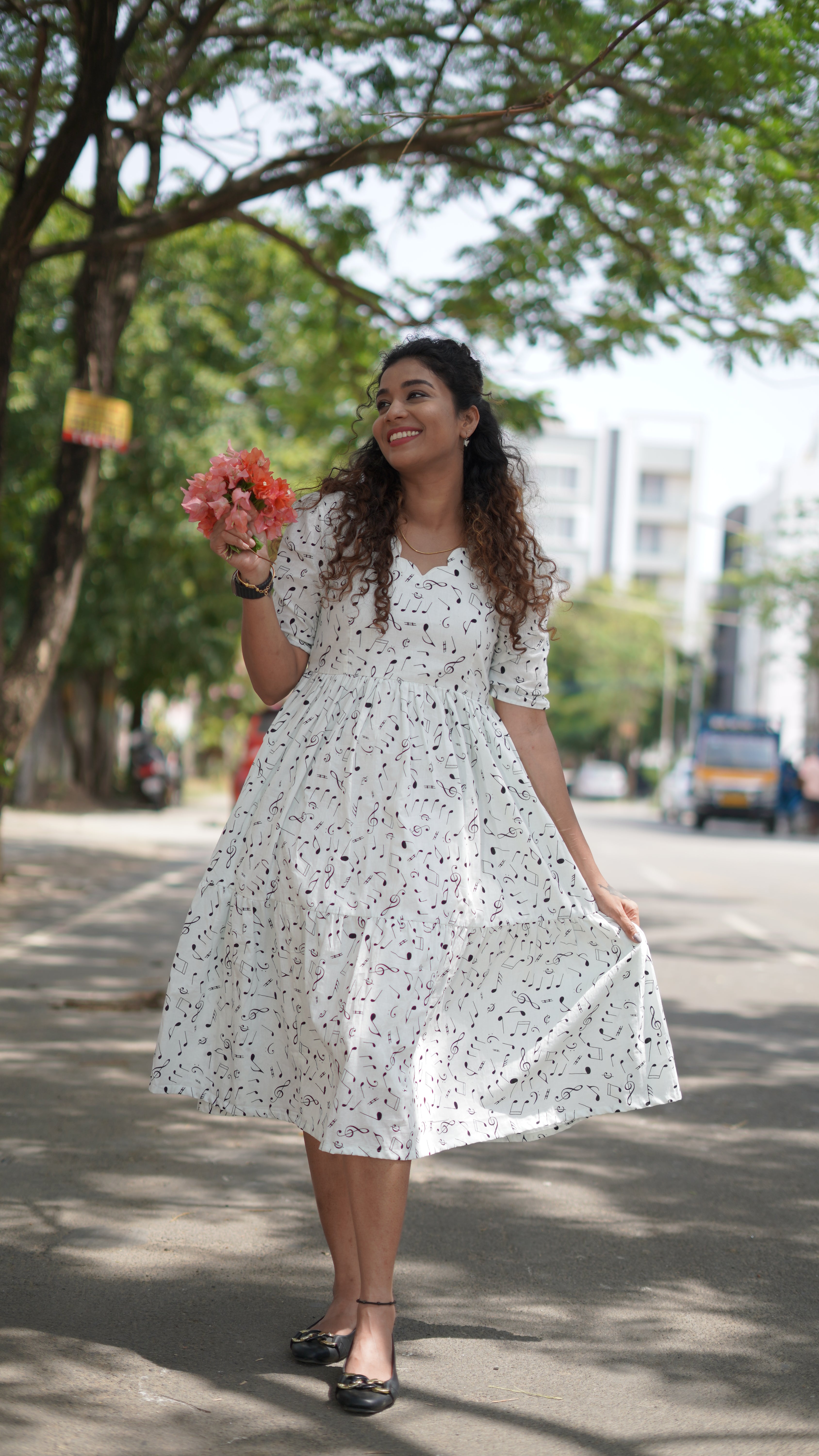 White Cotton Music Gown with Lining