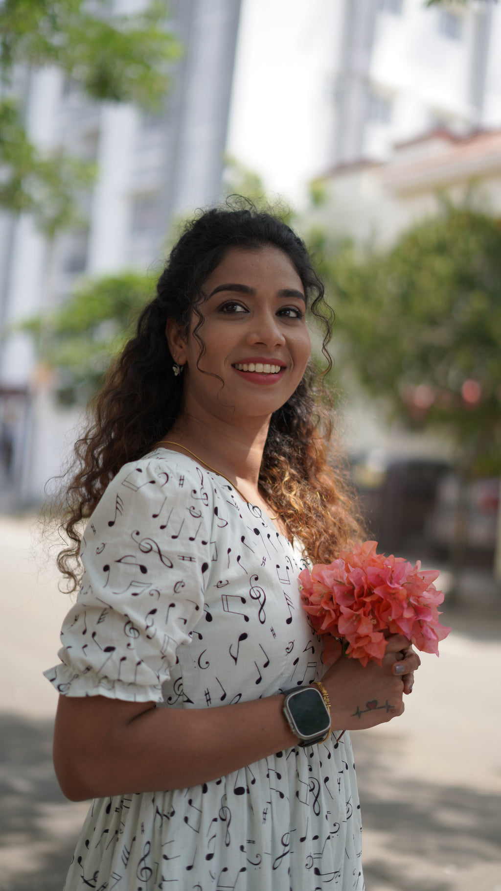 White Cotton Music Gown with Lining