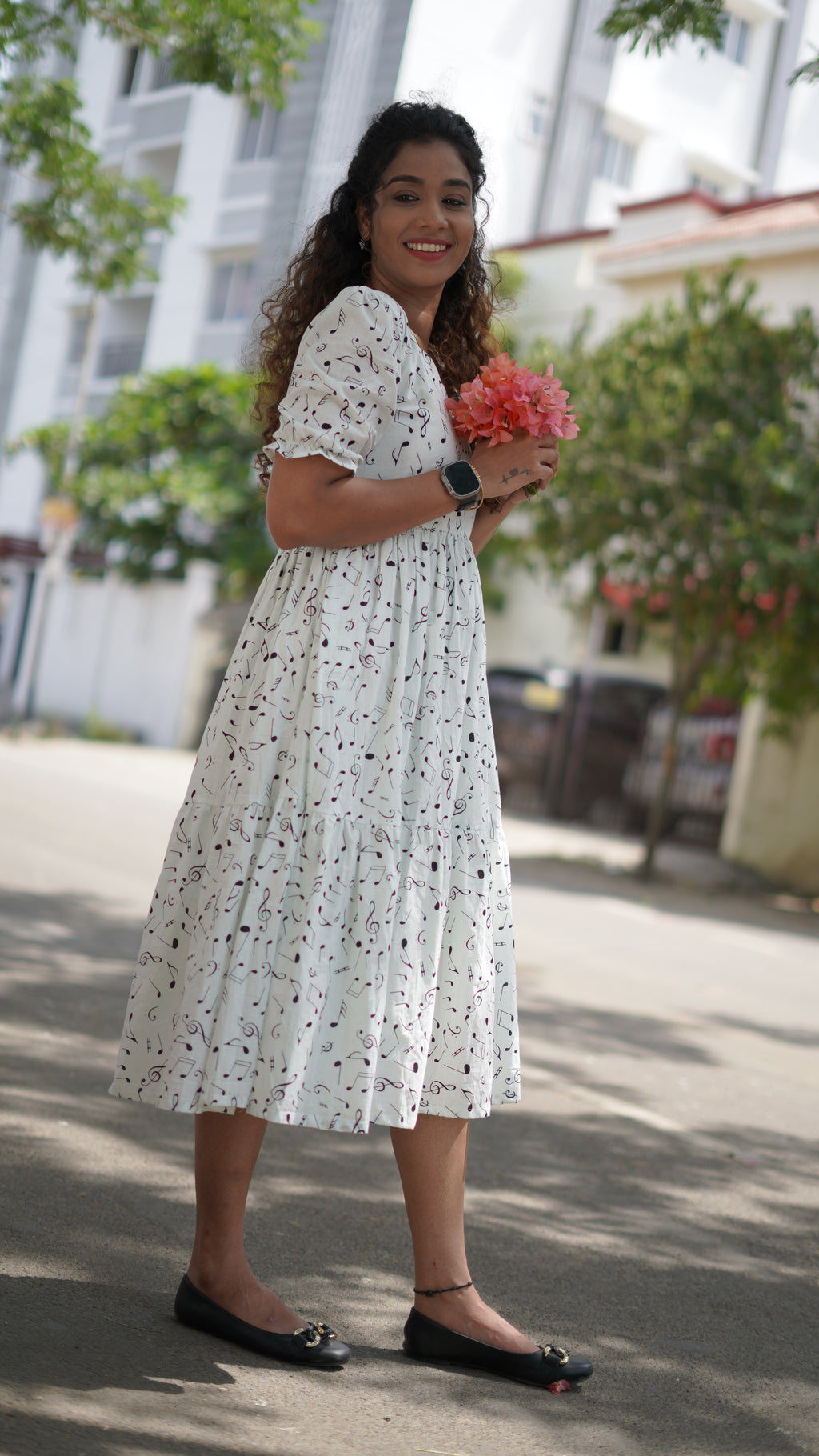 White Cotton Music Gown with Lining