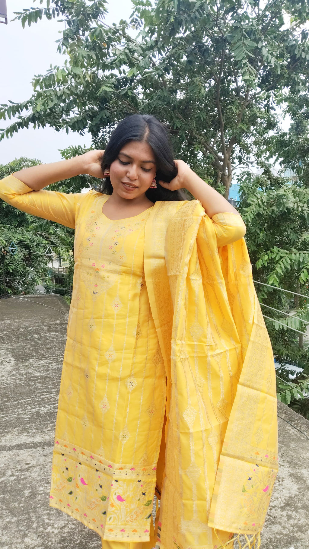 🌸 Vibrant Paithani Banaras Silk Kurta Set with Dupatta 🌸3 pc