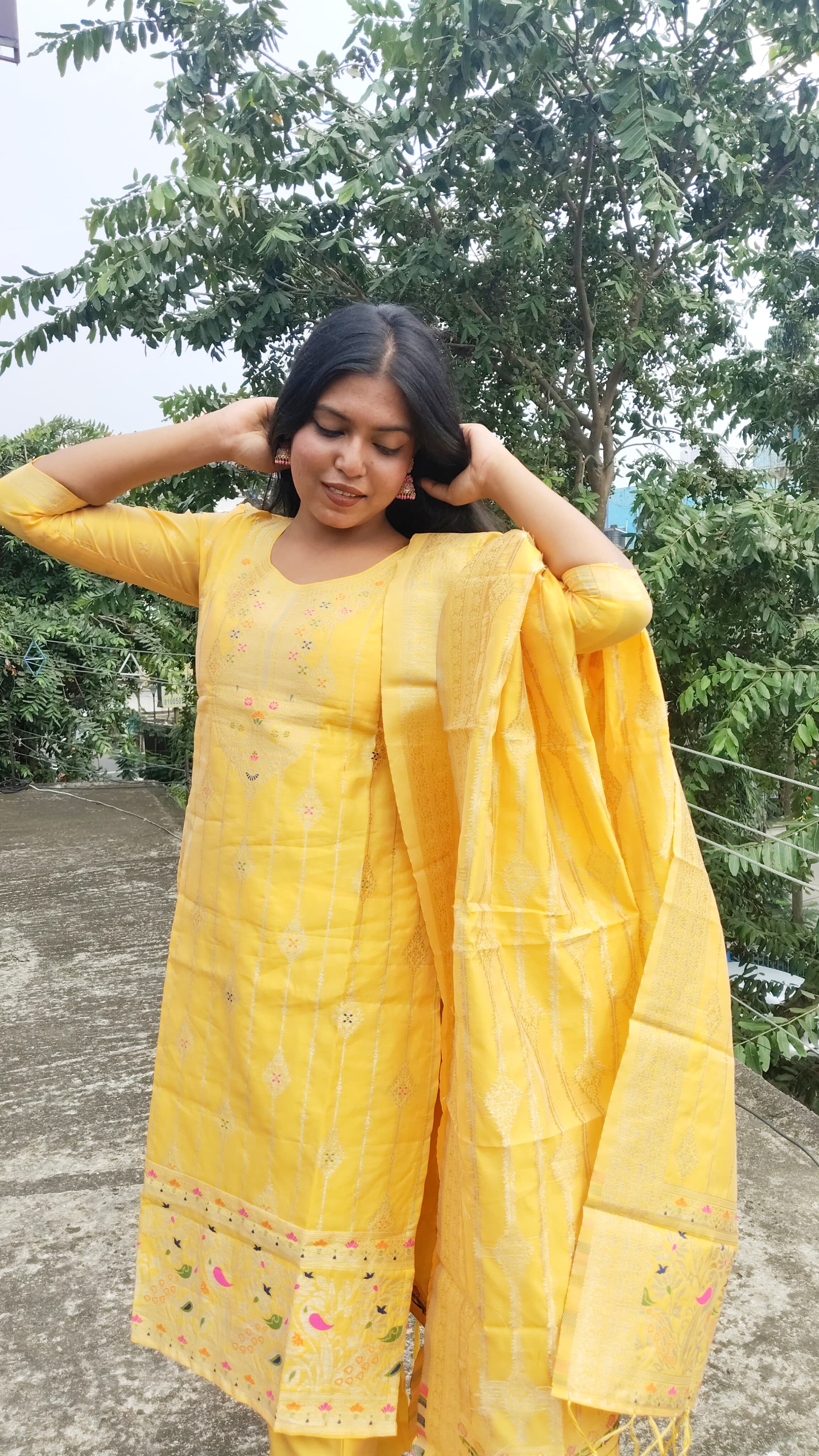 🌸 Vibrant Paithani Banaras Silk Kurta Set with Dupatta 🌸3 pc