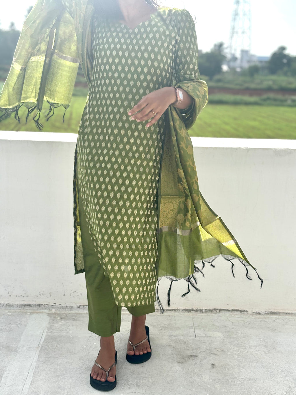 Elegant Green Silk Kurti Set with Dupatta