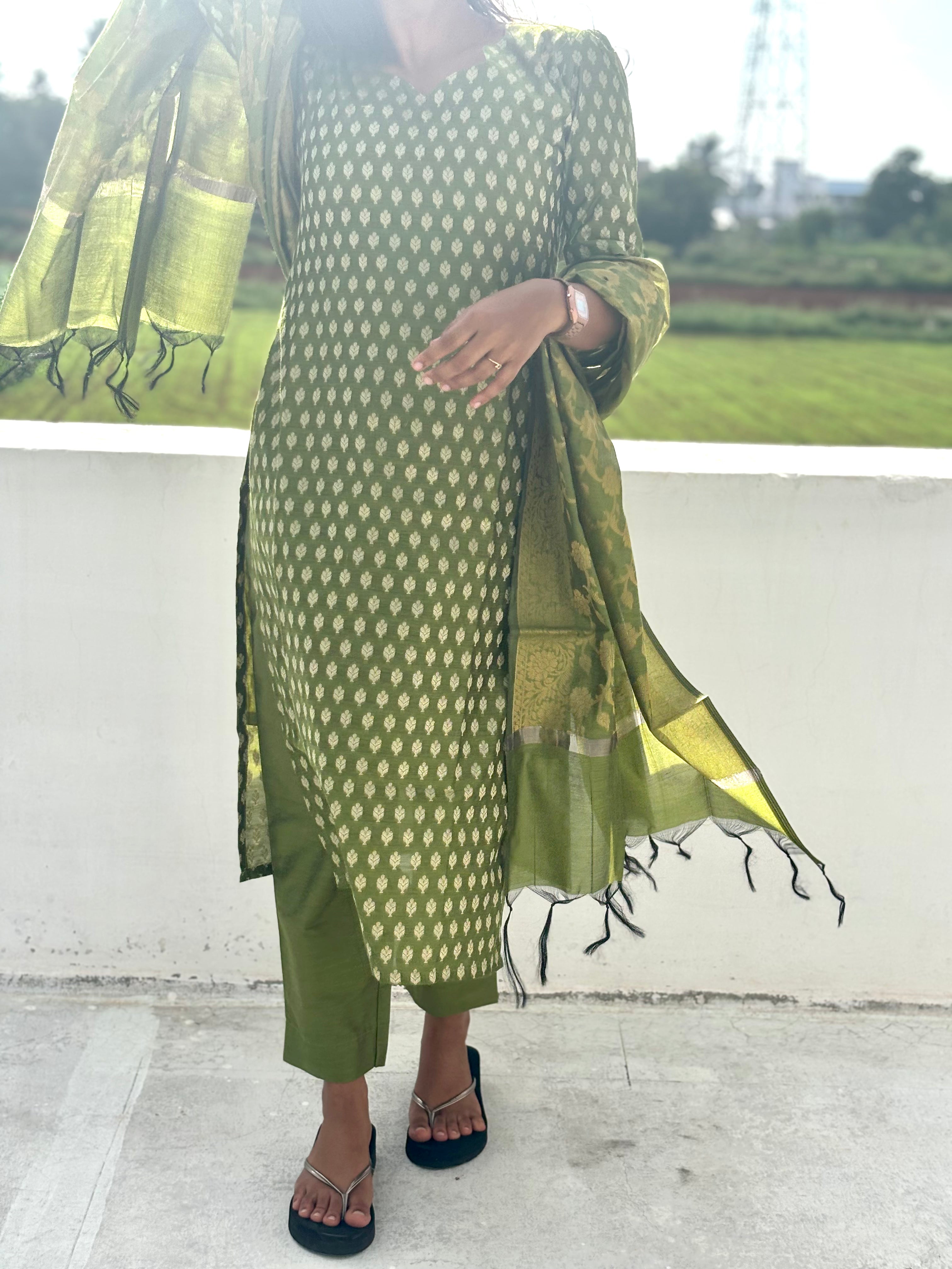 Elegant Green Silk Kurti Set with Dupatta