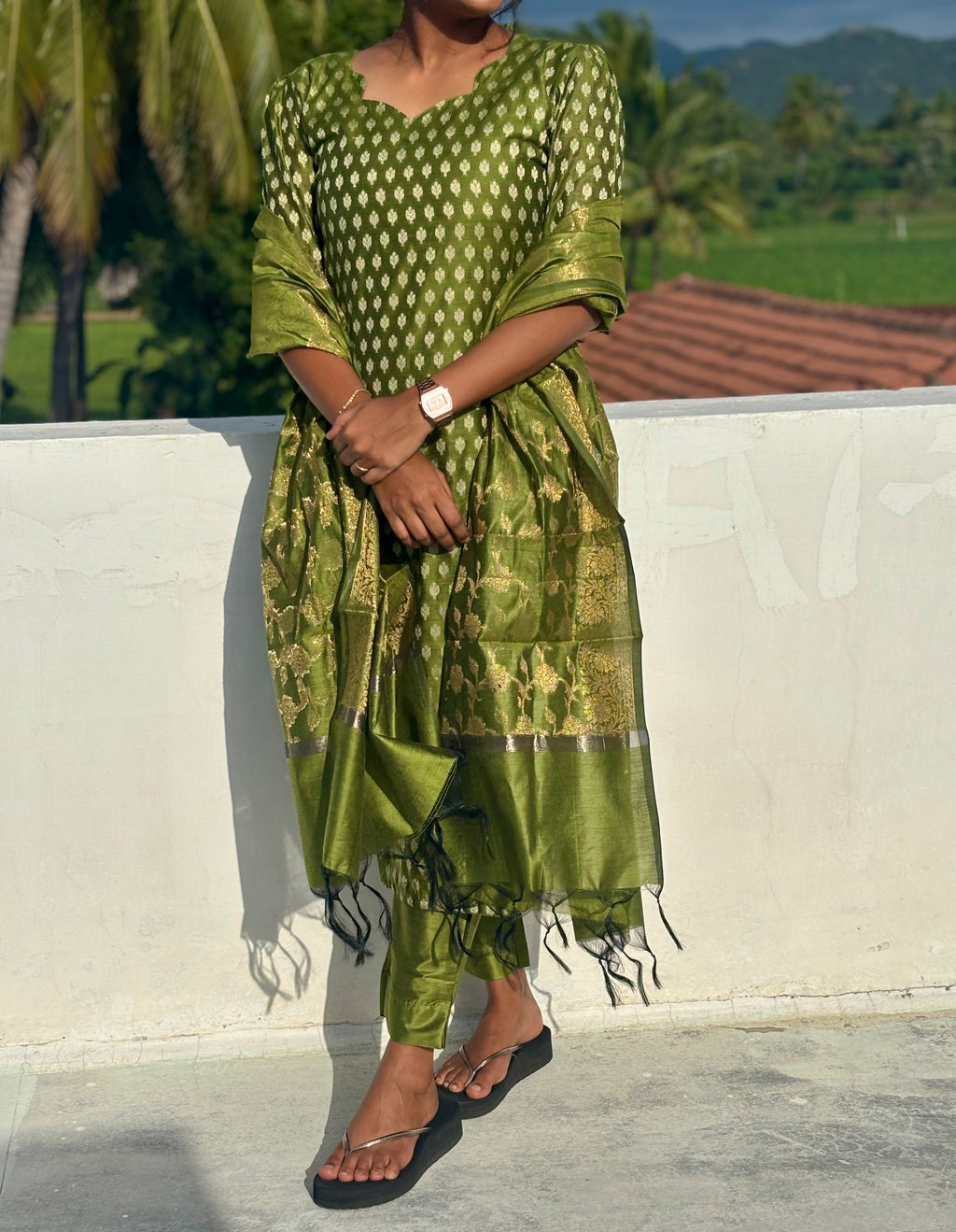 Elegant Green Silk Kurti Set with Dupatta