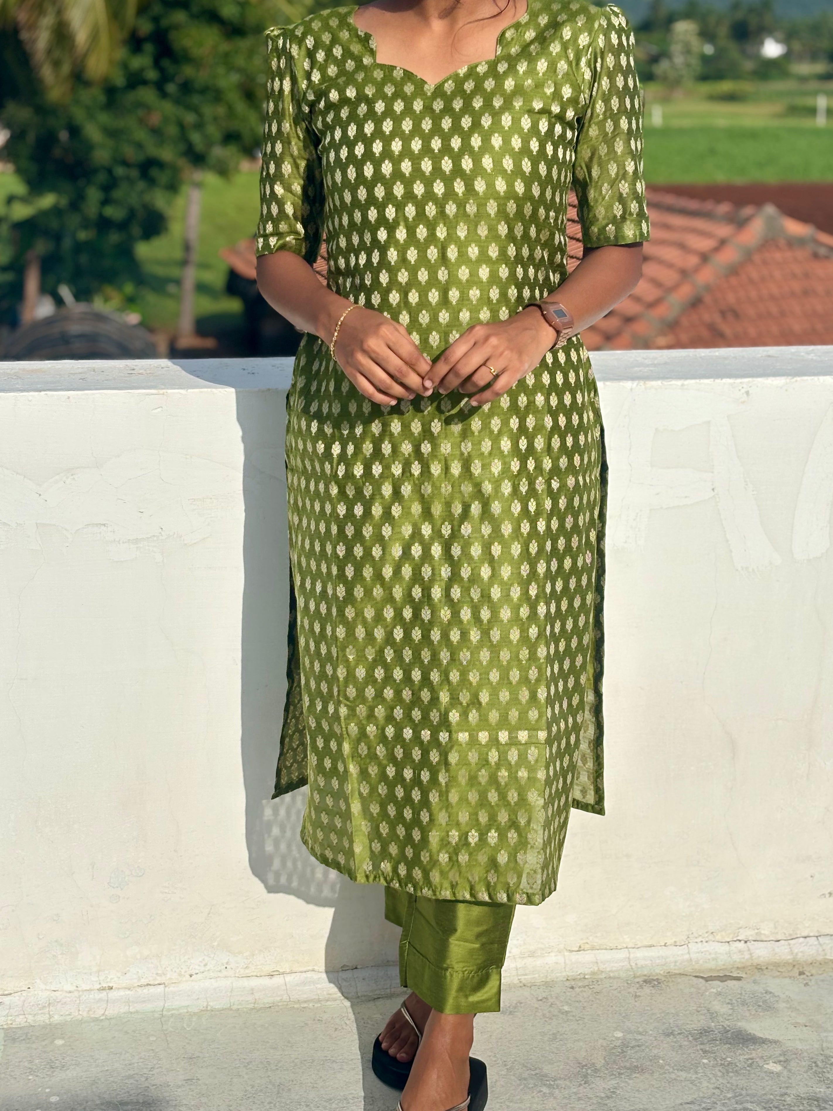 Elegant Green Silk Kurti Set with Dupatta