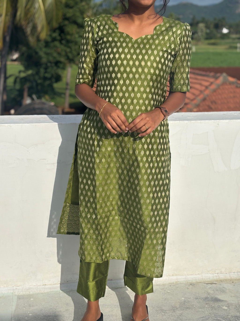Elegant Green Silk Kurti Set with Dupatta