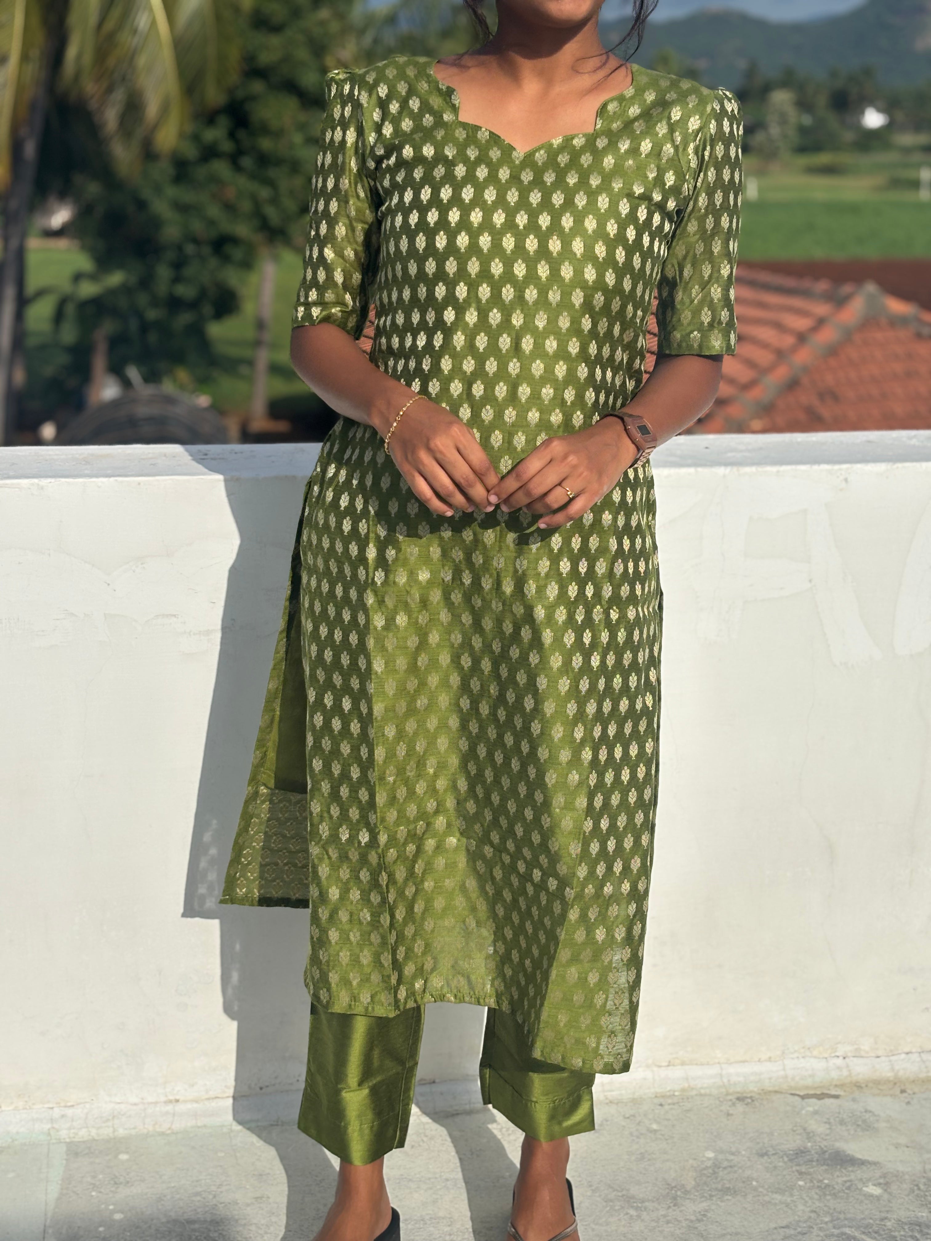 Elegant Green Silk Kurti Set with Dupatta