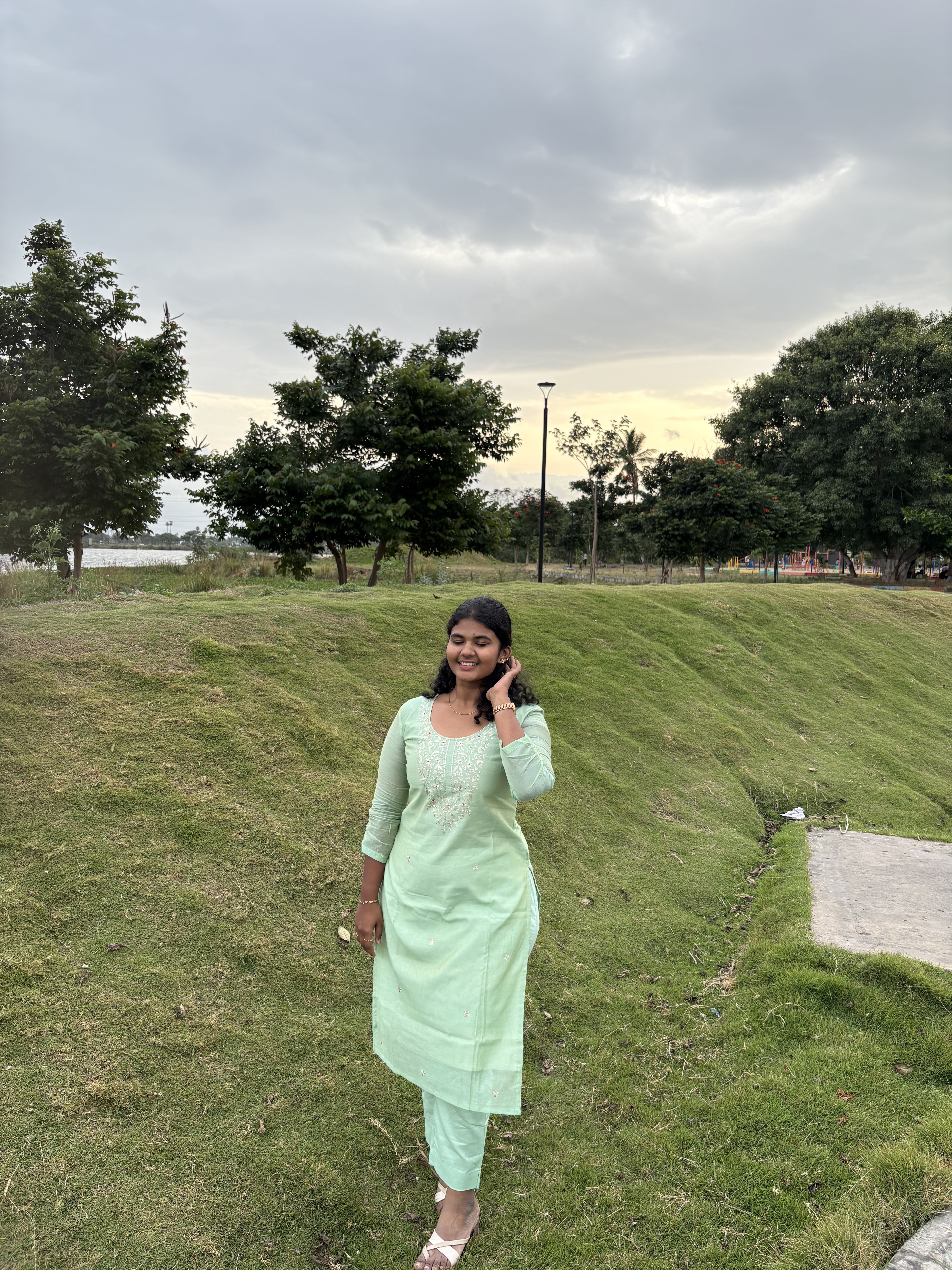 Green Chanderi Silk Kurti with Cotton Pants
