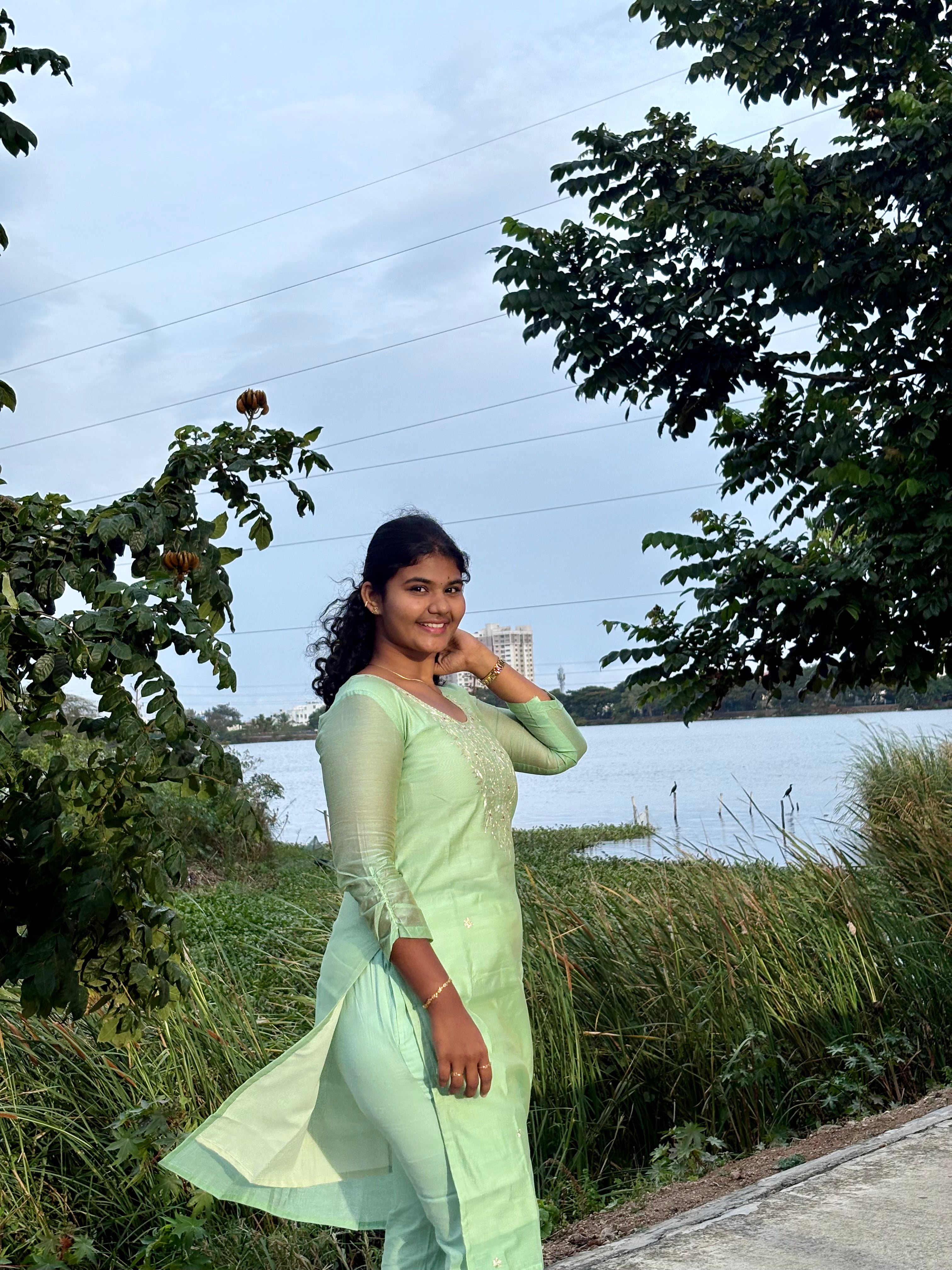 Green Chanderi Silk Kurti with Cotton Pants