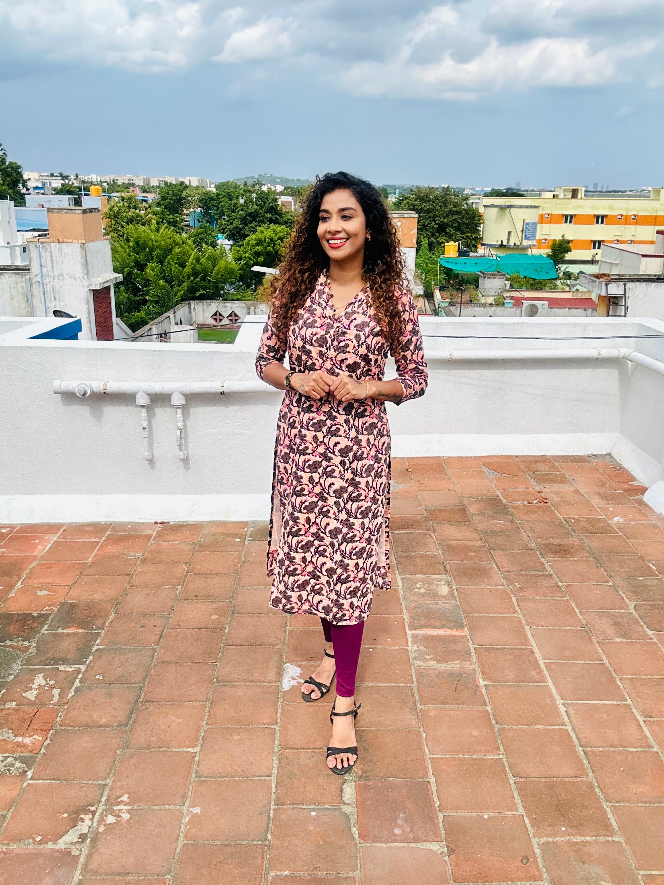 Bright peach straight kurti