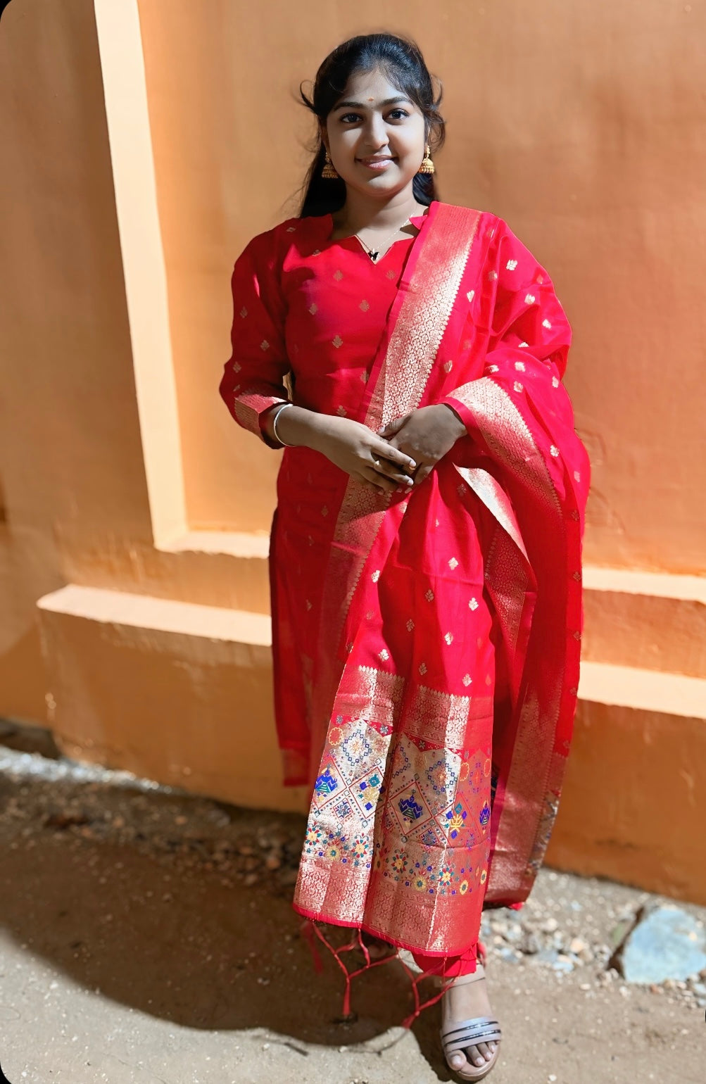 Red Silk Salwar Set 3 Piece