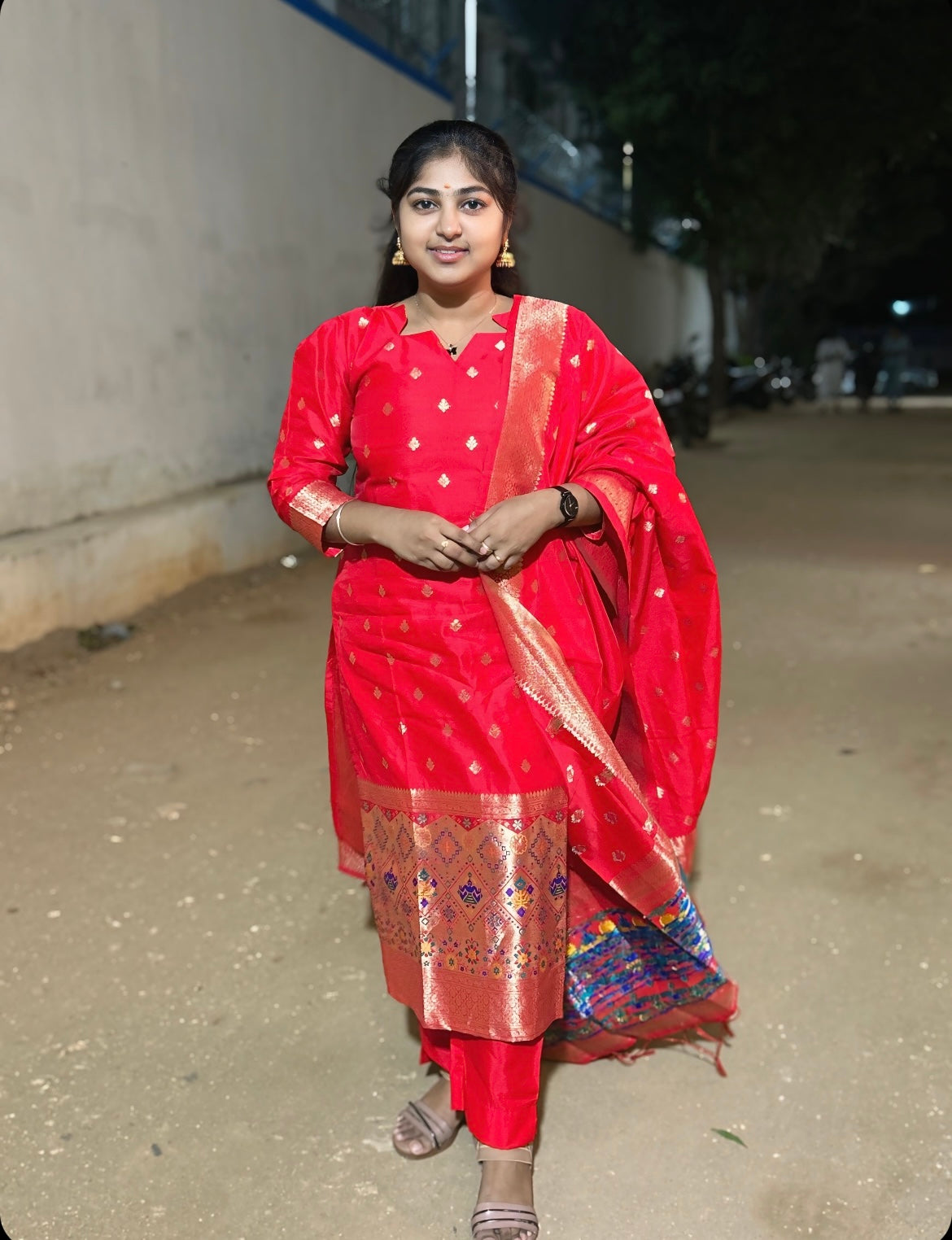 Red Silk Salwar Set 3 Piece