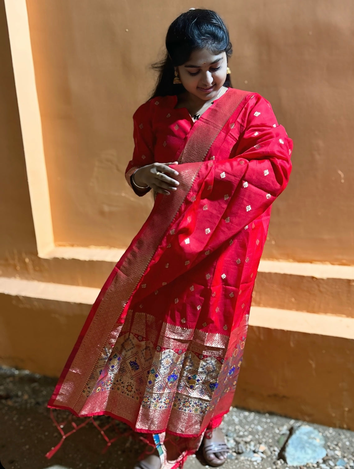 Red Silk Salwar Set 3 Piece