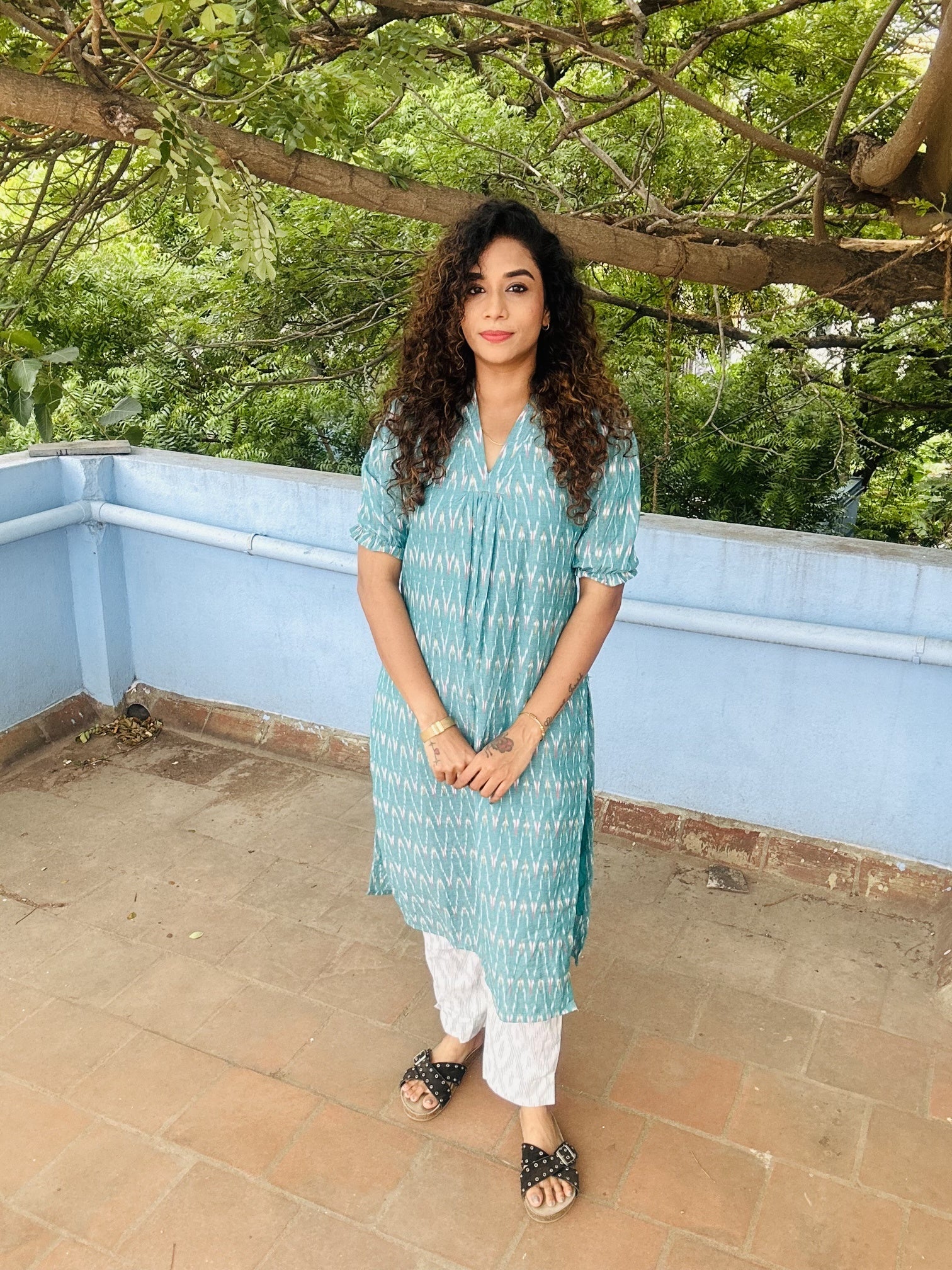 Ikath Cotton Hand Blocked Kurta Set