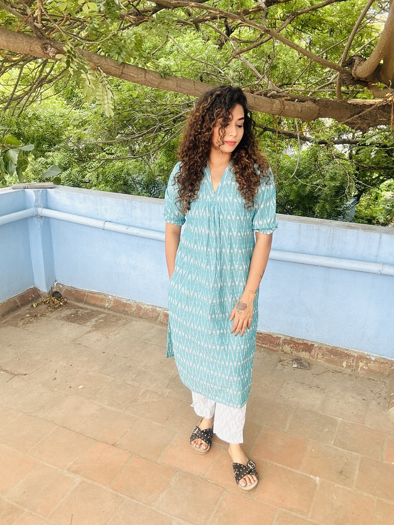 Ikath Cotton Hand Blocked Kurta Set