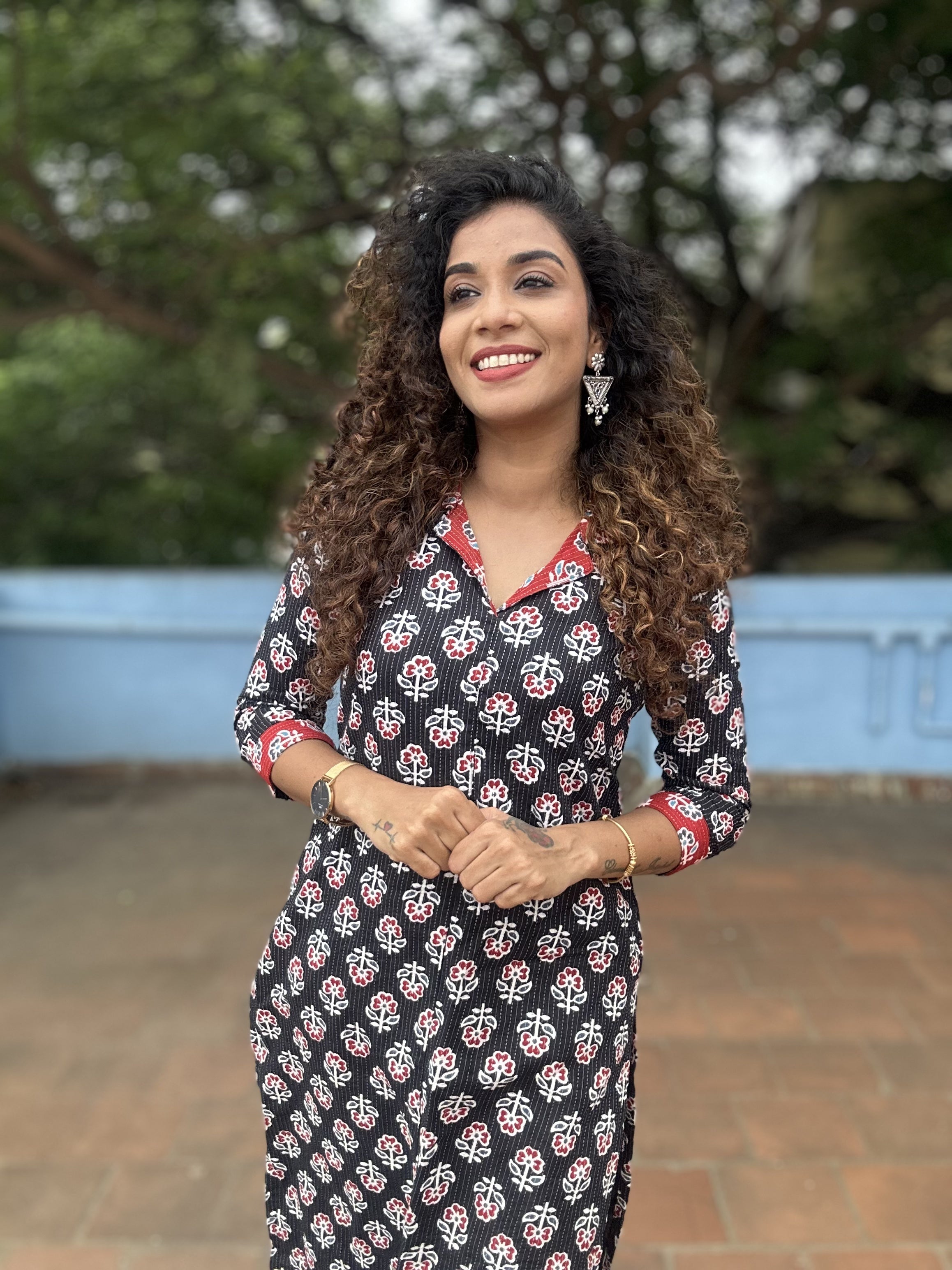 Kantha Red Collar Kurti