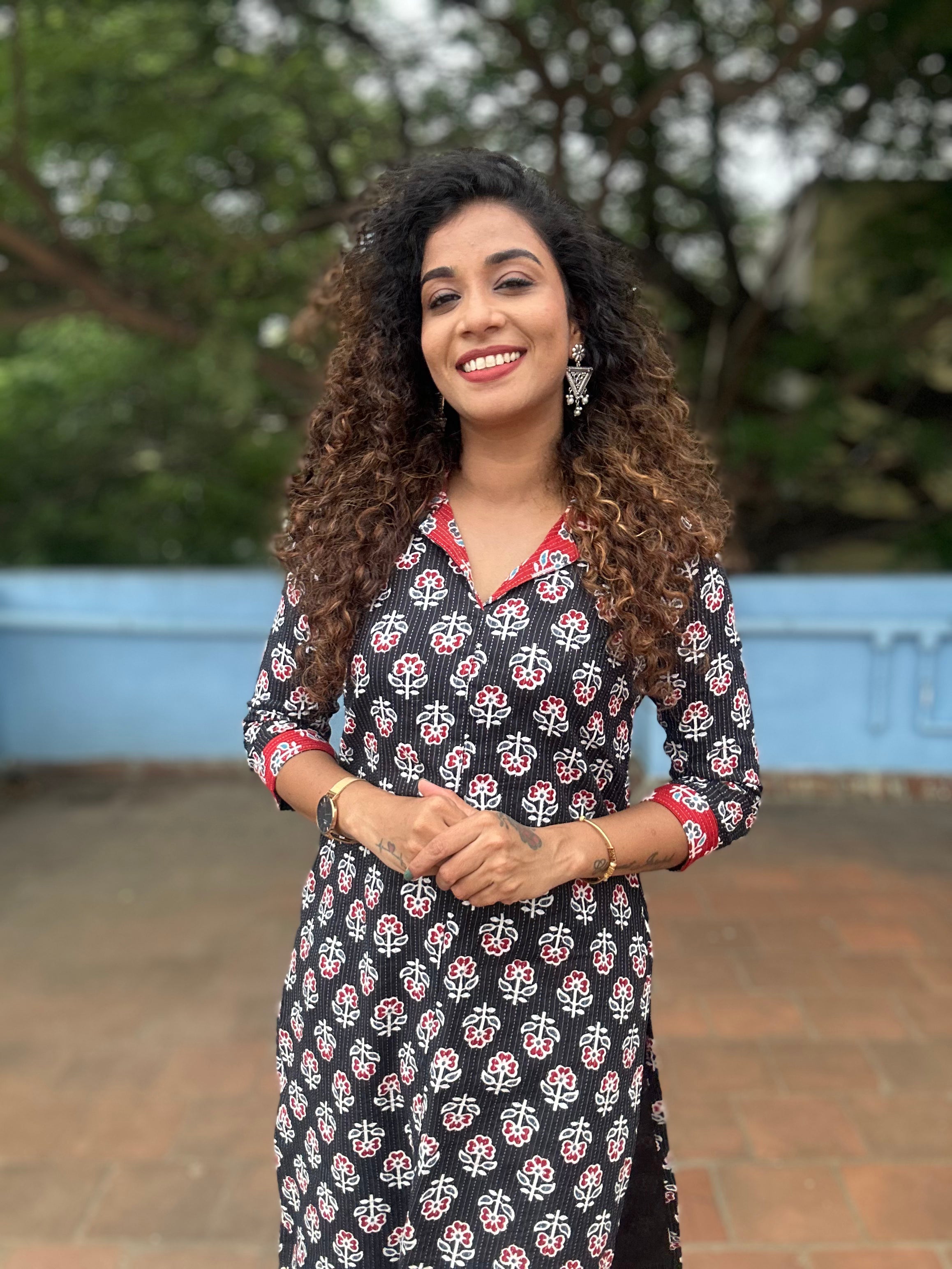 Kantha Red Collar Kurti