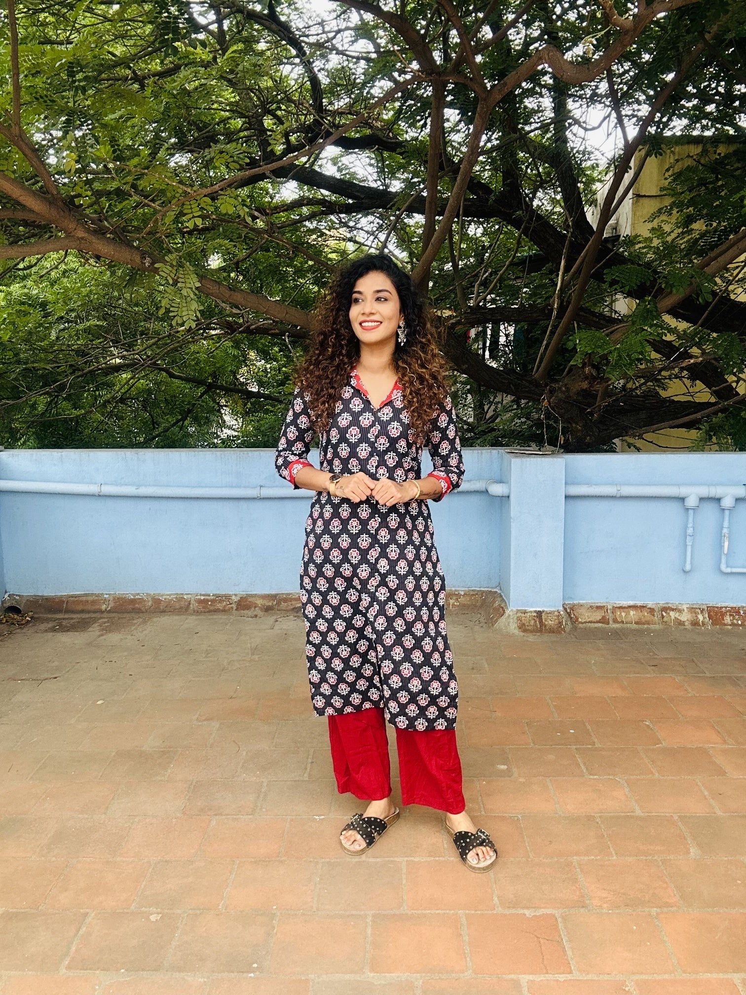 Kantha Red Collar Kurti