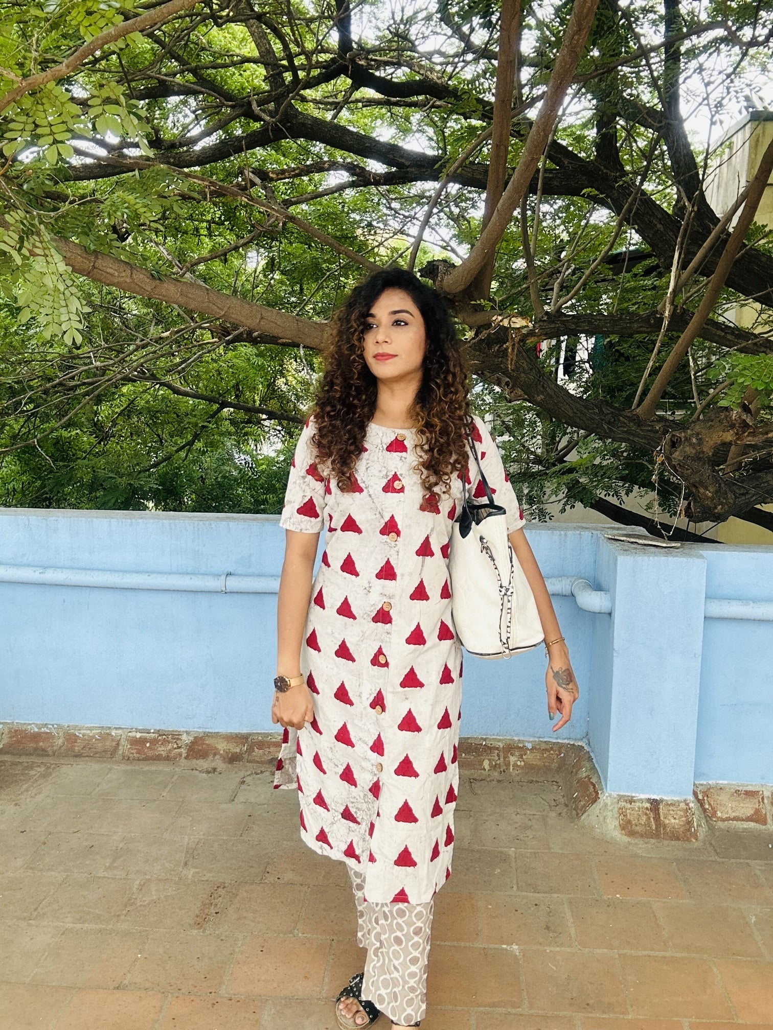 Kasish Beige Hand Block Kurtha Set