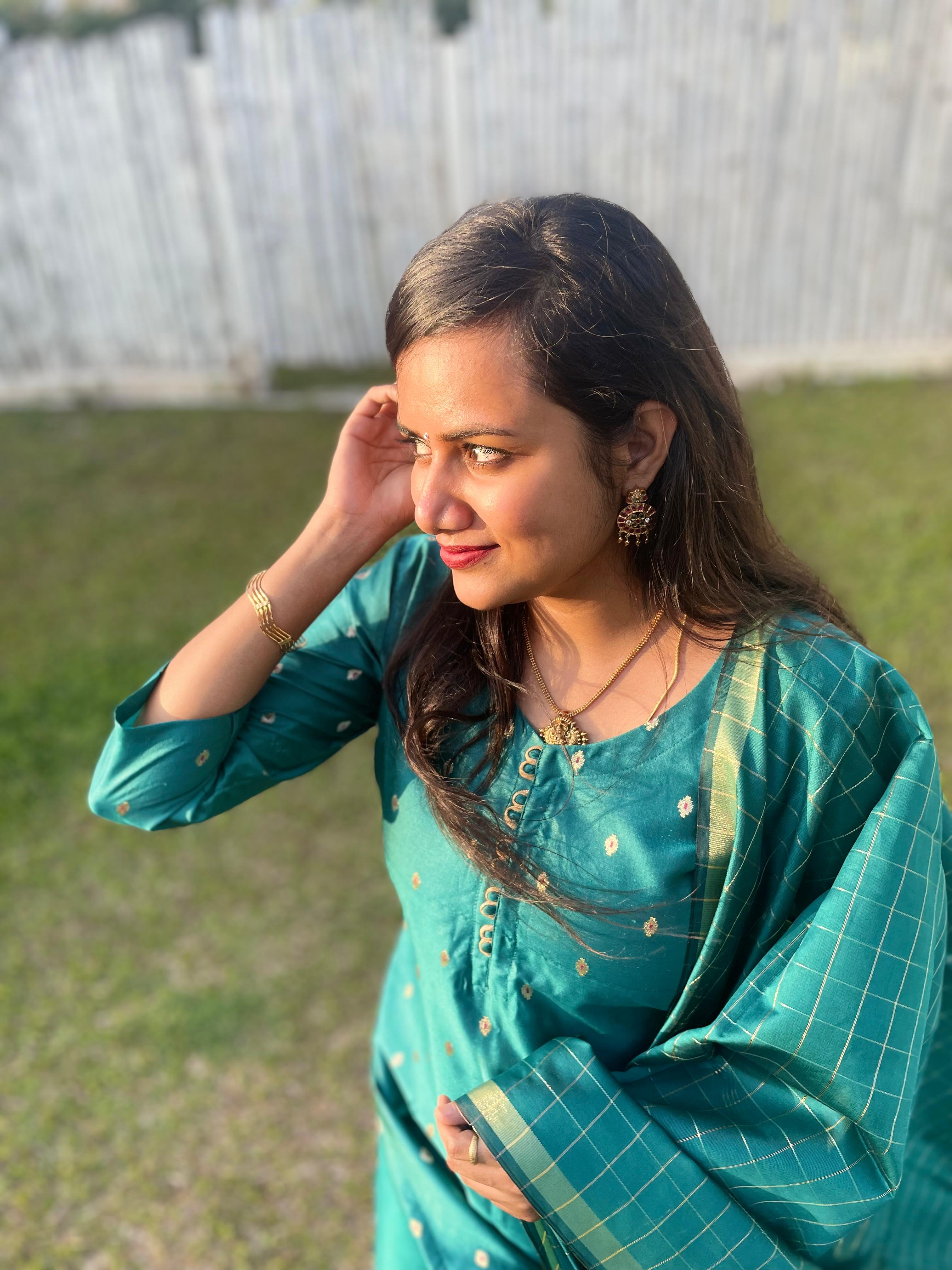 Teal Silk Kurta Set with Golden Embroidery & Matching Dupatta (3-Piece)